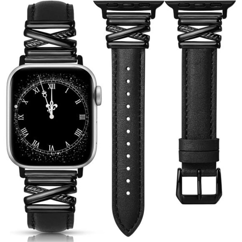 NEW Black Leather Slim Fashion Apple Watch Band